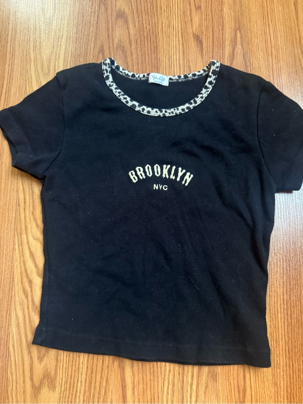 Brandy Melville Black 'Brooklyn NYC' Tee with Leopard Trim